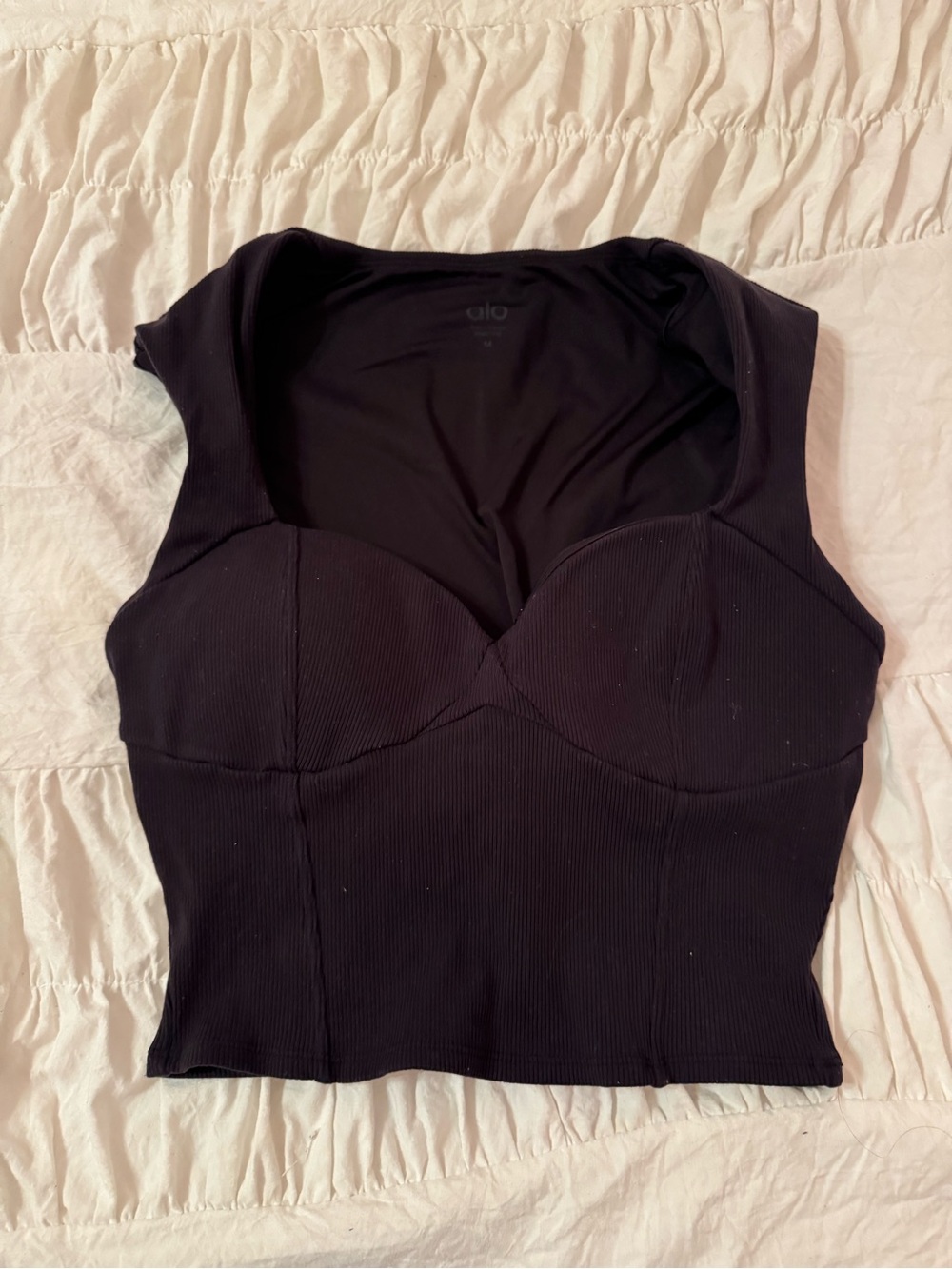 ALO Yoga Black Ribbed Bustier Crop Tank